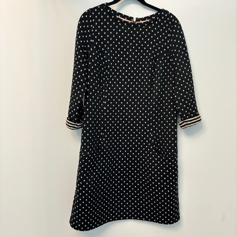 Boden, Polka Dot Sweatshirt Dress, Black and Cream, Size 8